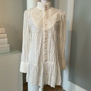 White Eyelet Lace Long Sleeve Dress - L